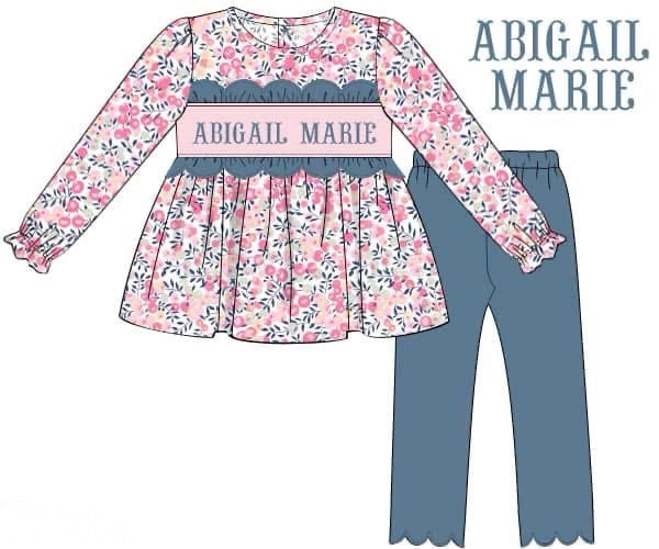 PO44 Bluestone Floral Name Smocks Legging Set