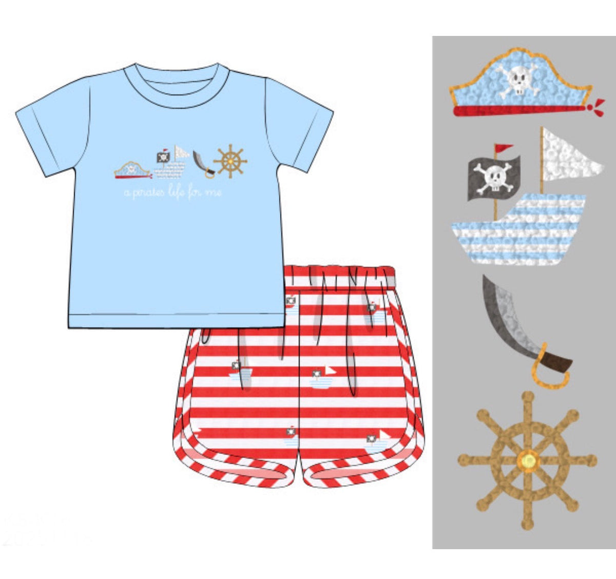 PO48 French Knot Pirates Short Set