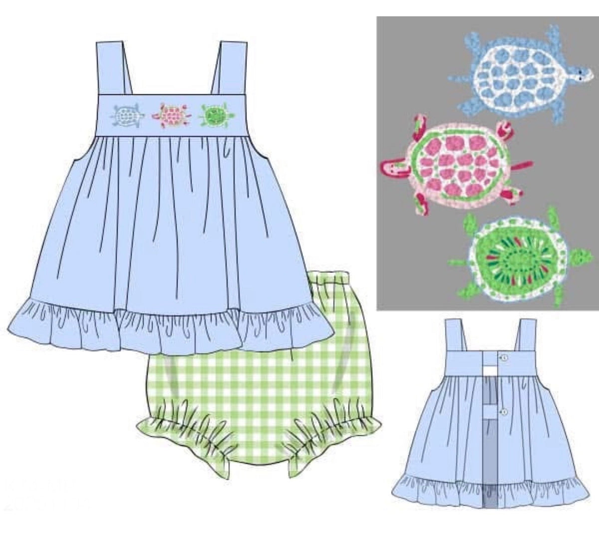 PO48 French Knot Turtles Bloomer Set