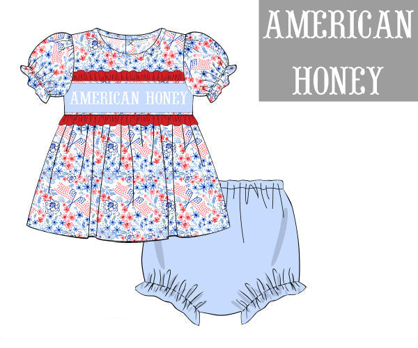 PO48 USA Name Smocks Bloomer Set