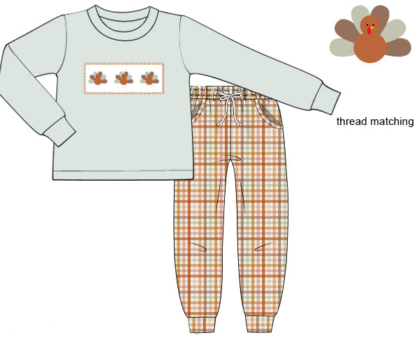PO53 Autumn Plaid Turkeys Jogger Set
