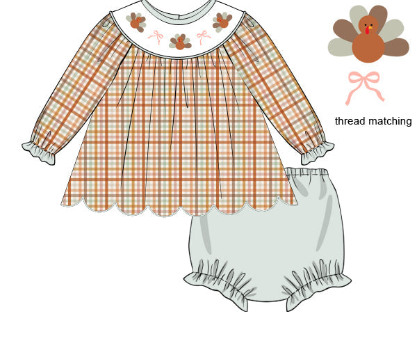 PO53 Autumn Plaid Turkeys Bloomer Set