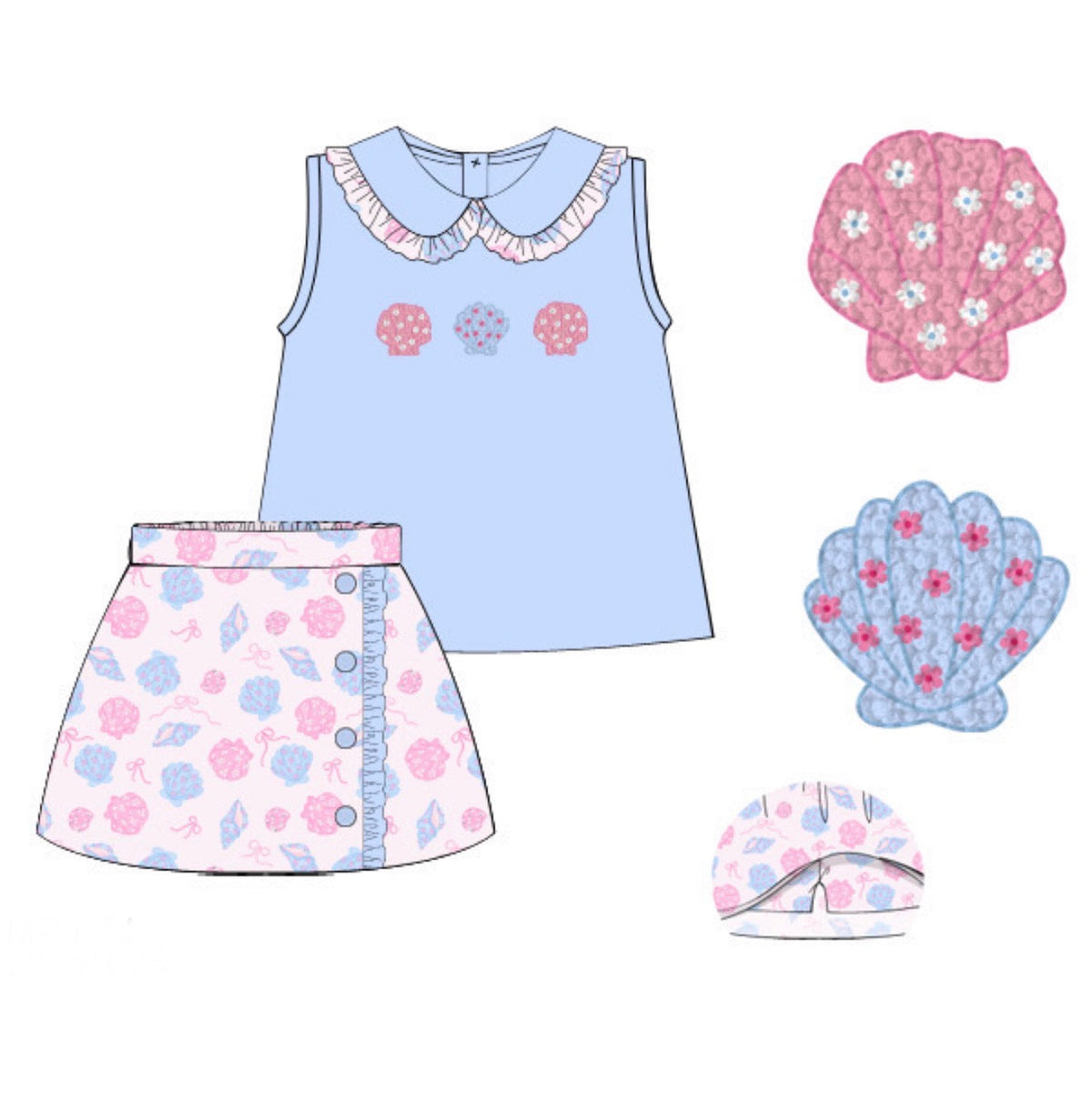 PO48 French Knot Shells Skort Set