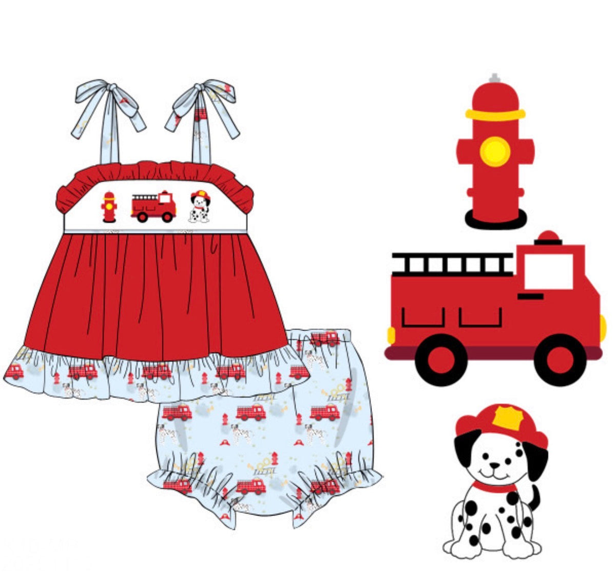PO49 Smocked Fire House Bloomer Set