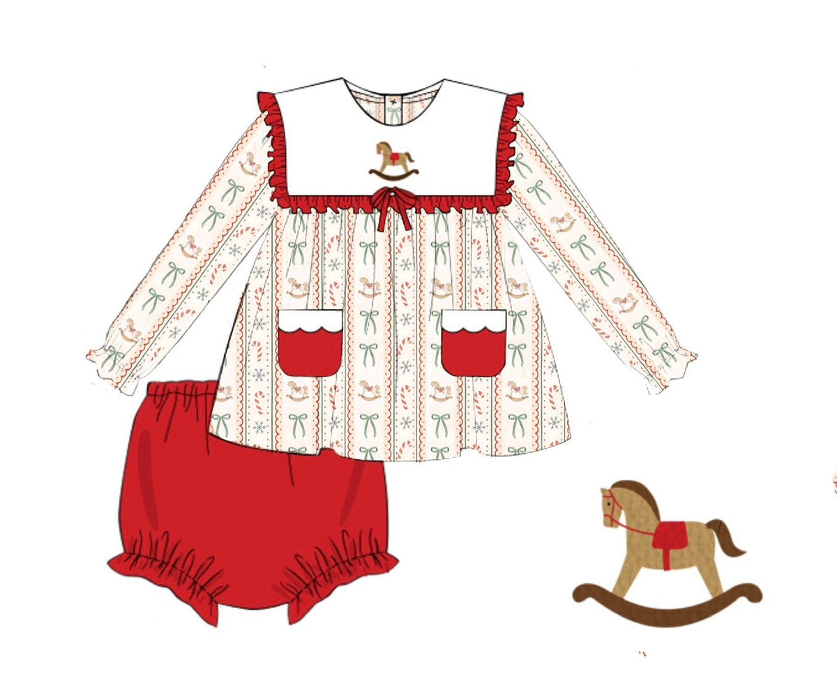 PO54 French Knot Rocking Horses Bloomer Set