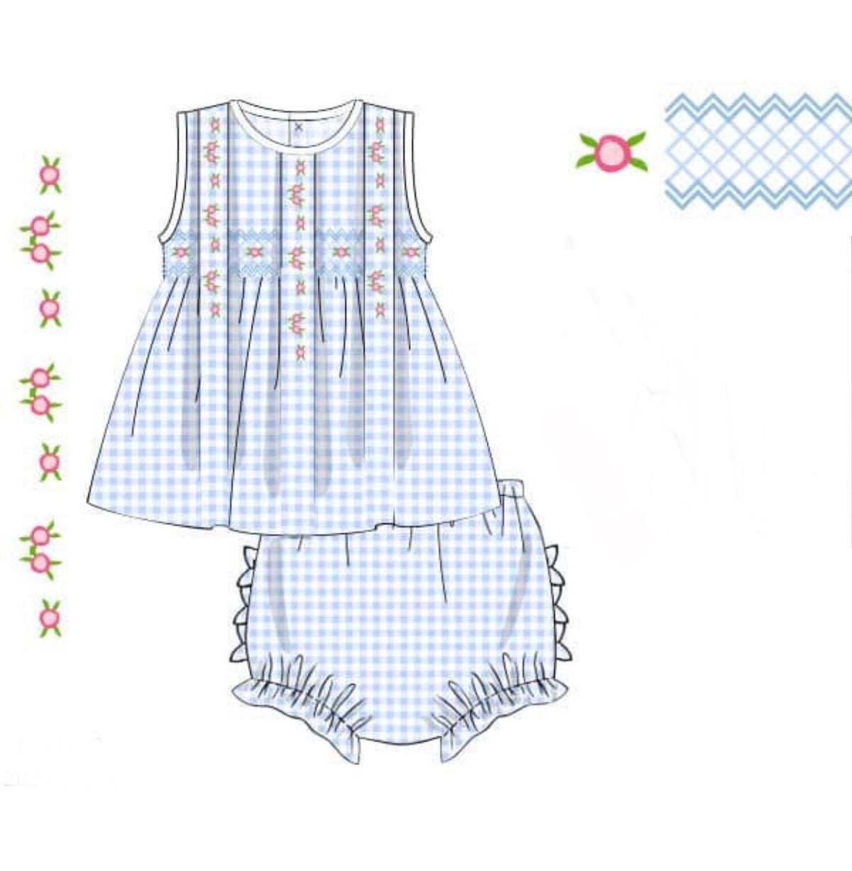 PO46 Gingham & Flowers Bloomer Set