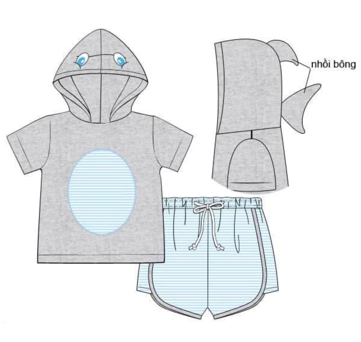 PO48 Summer Hoodie Shark Boy Short Set