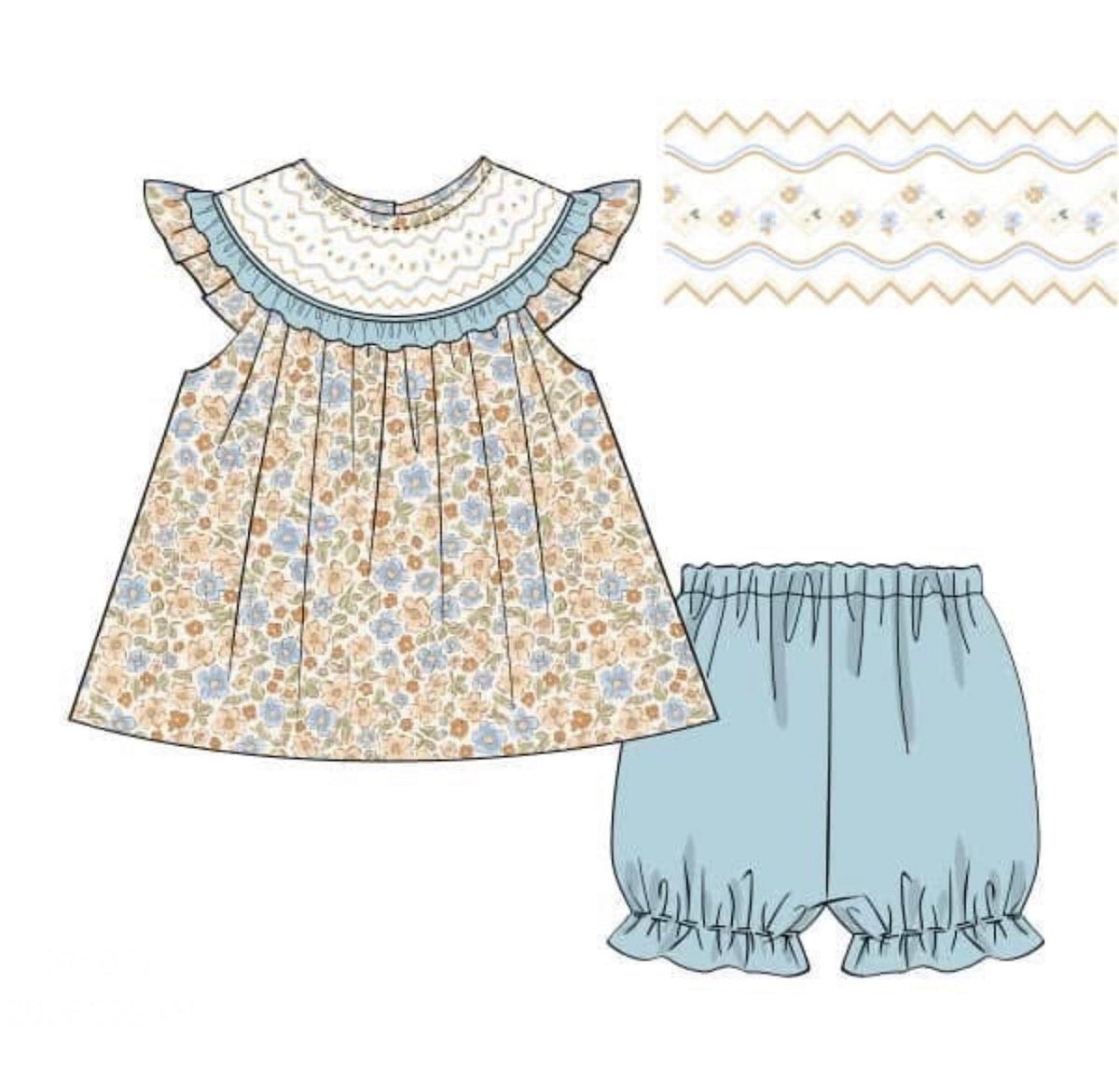 PO51 For The Girls - Neutrals & Blues Short Set