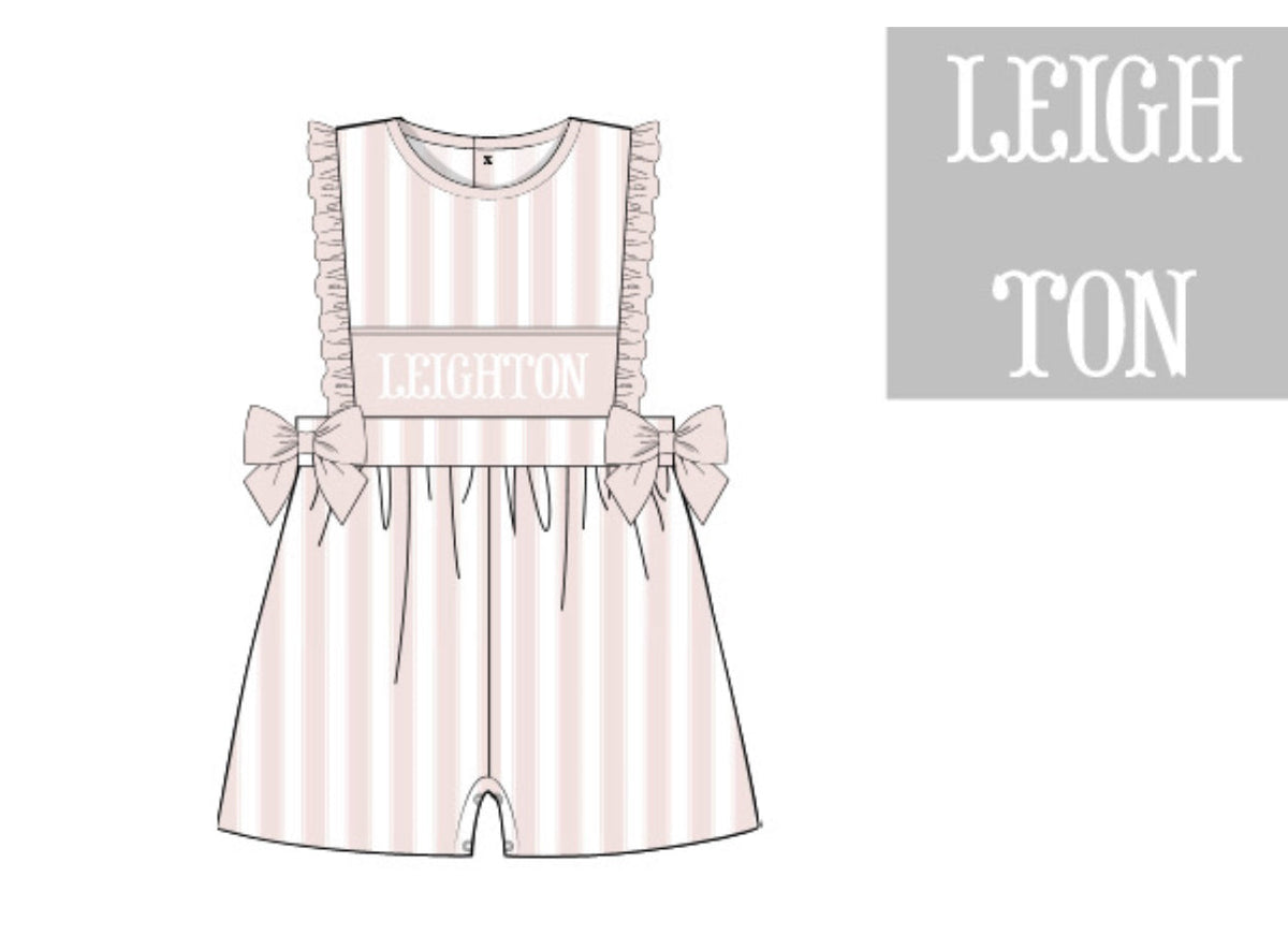 PO46 Cabana Stripe Name Smocks Romper