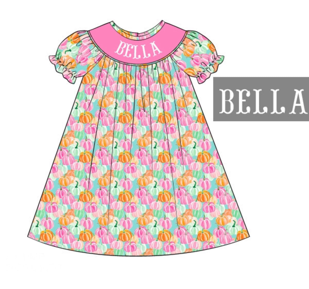 PO38 Vibrant Pumpkin Name Smocked Dress