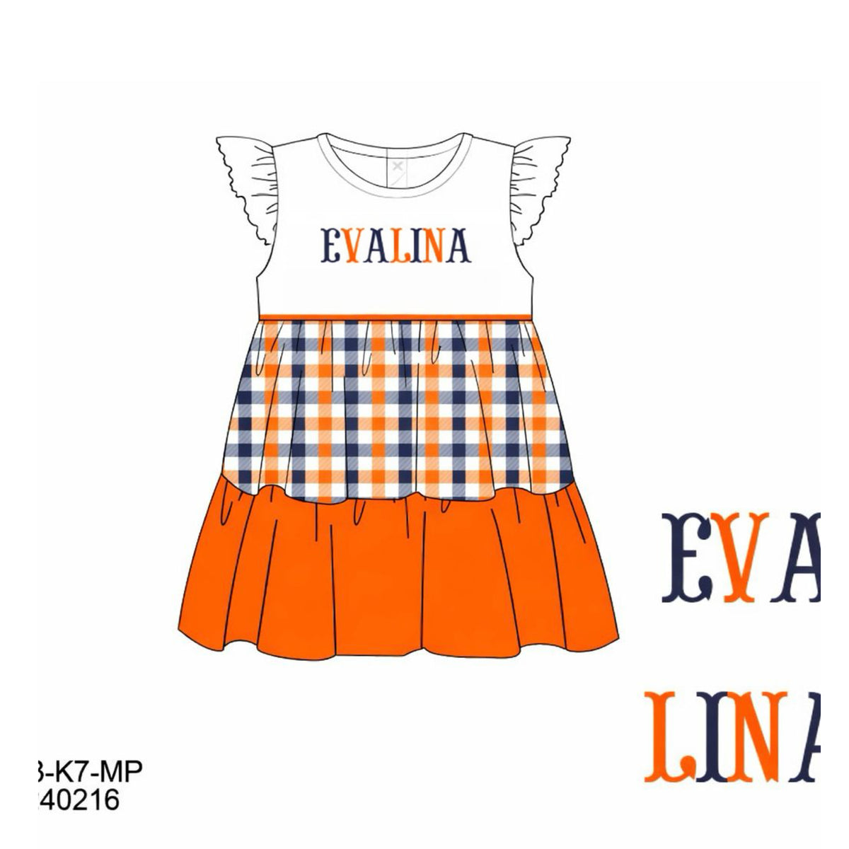 PO50 French Knot Orange & Navy Dress