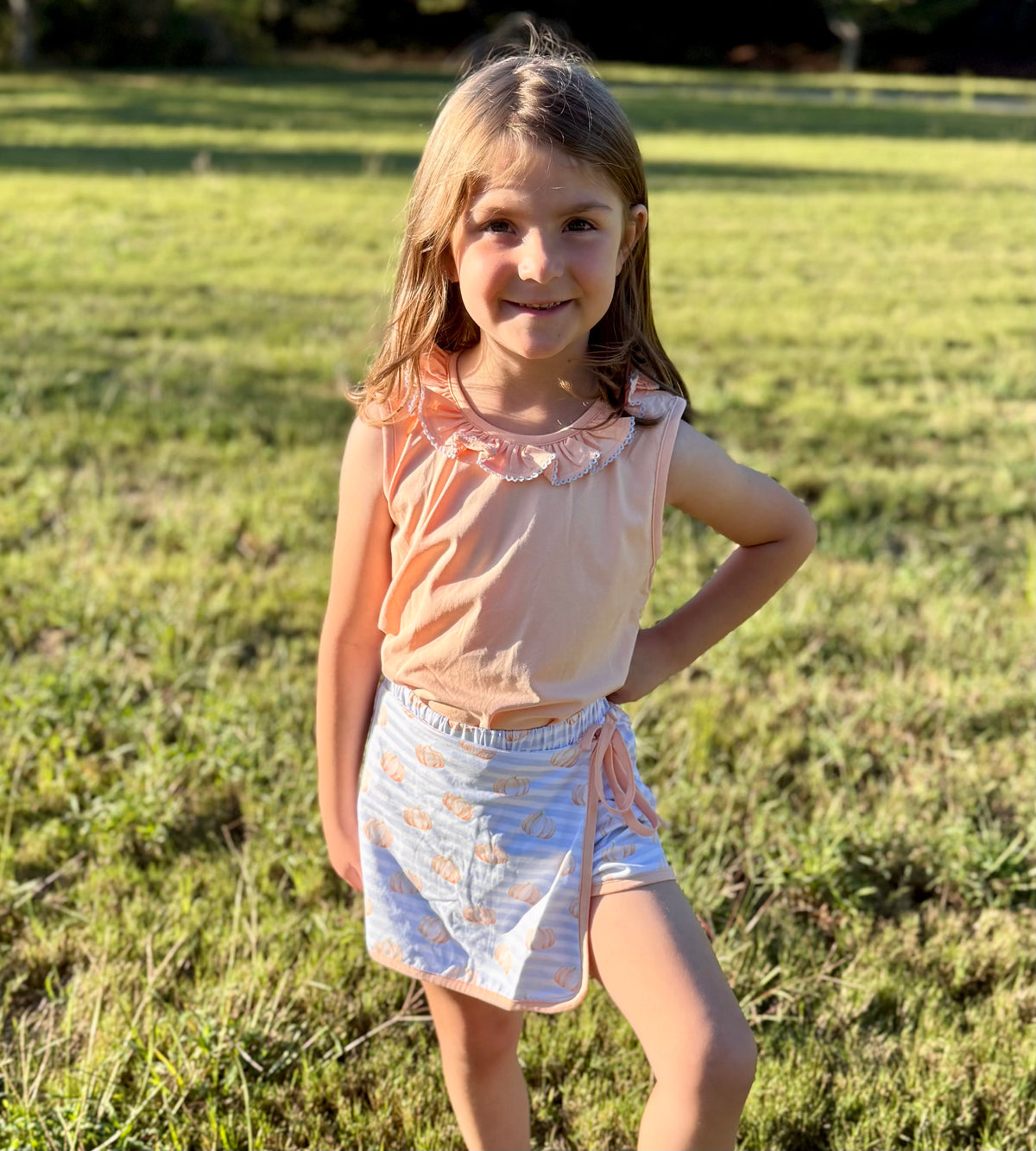Peach Pumpkin Skort Set
