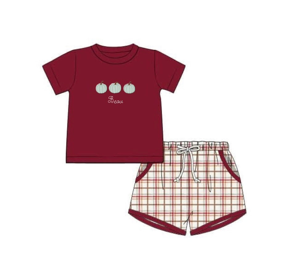 PO51 Burgundy Pumpkins Boy Short Set