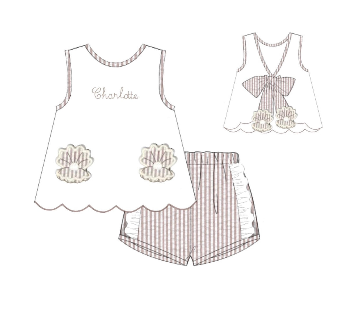 PO48 Seersucker Shells Girl Short Set