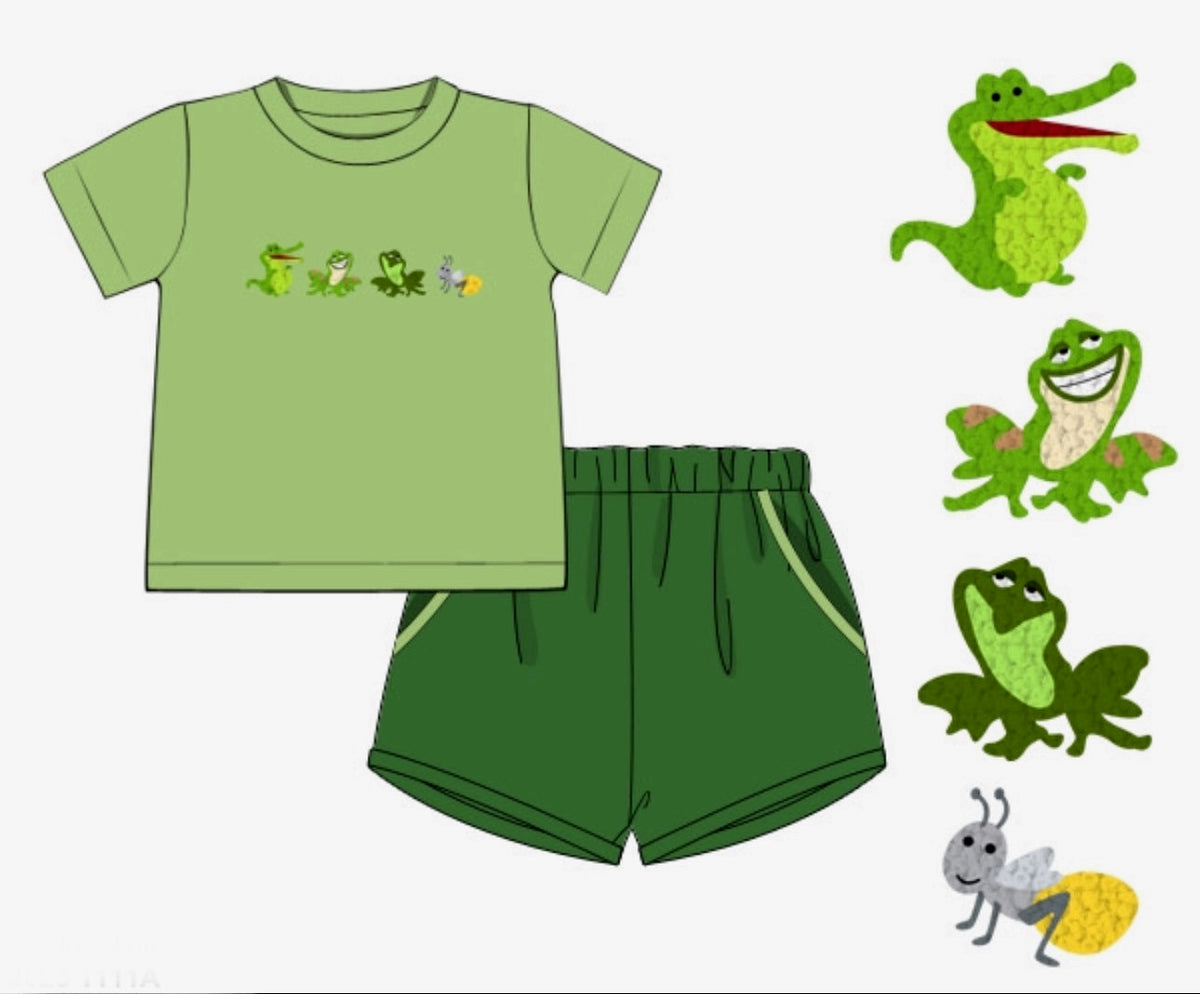 PO58 French Knot Frog Princess Boy Short Set