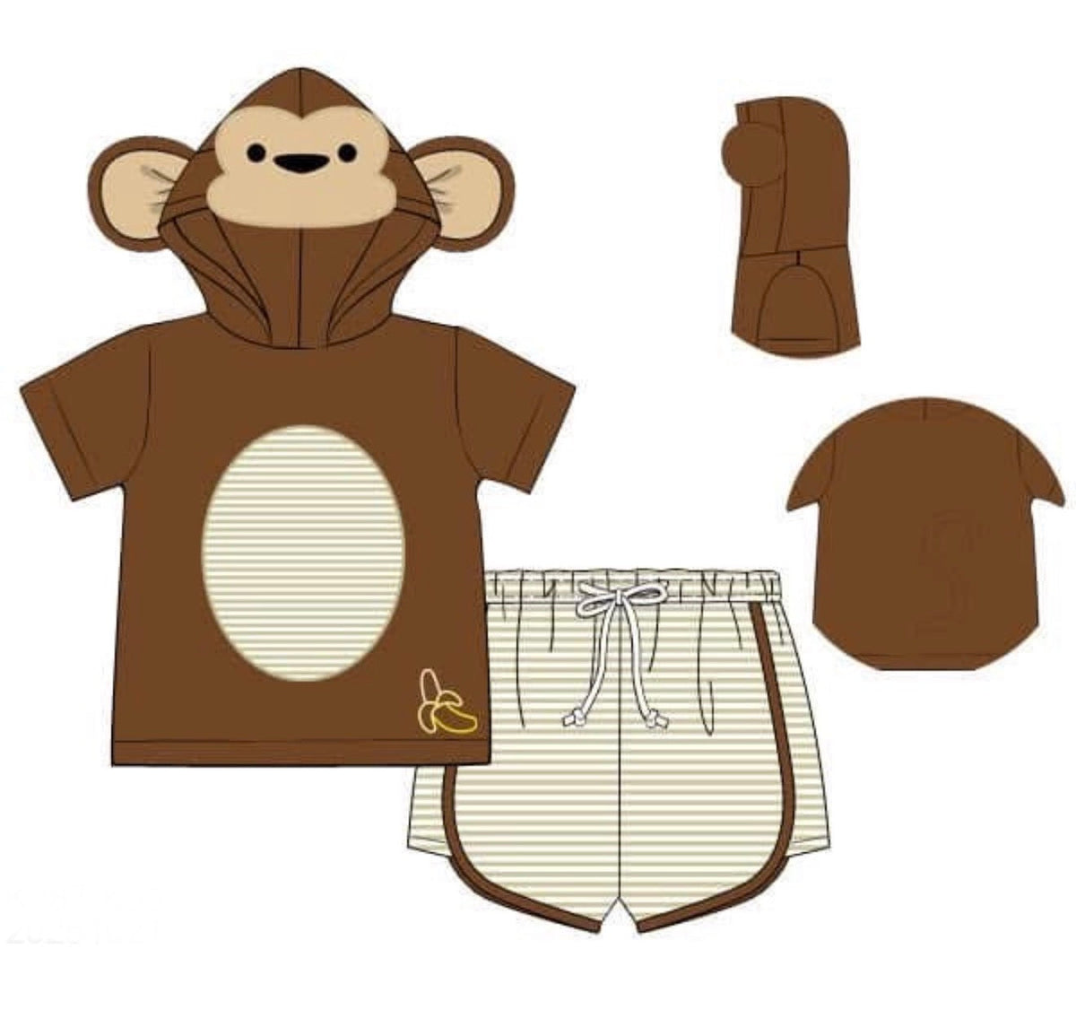 PO48 Summer Hoodie Monkey Boy Short Set