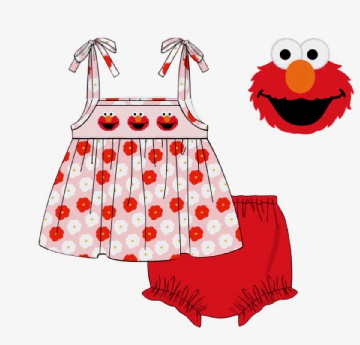 PO49 Smocked Elmo Bloomer Set