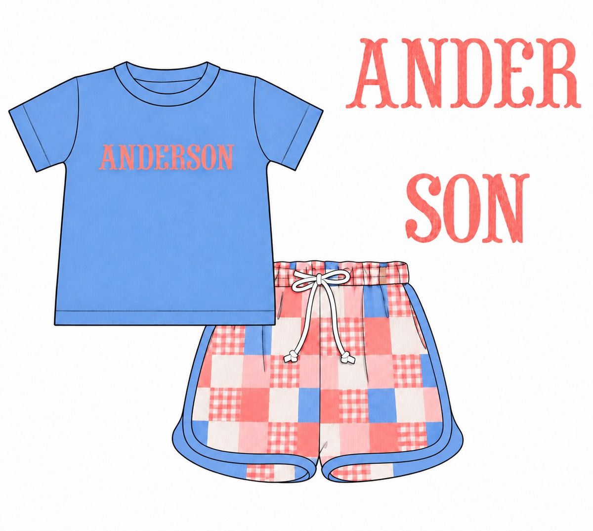 PO58 Cornflower Patchwork Boy Short Set