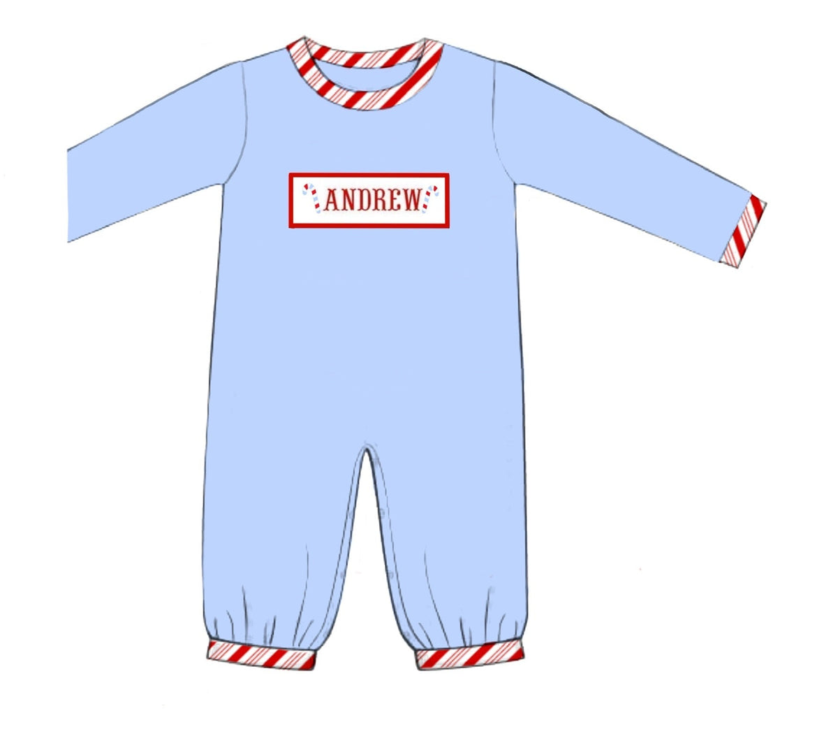 PO54 Candy Cane Name Smocks Boy Romper