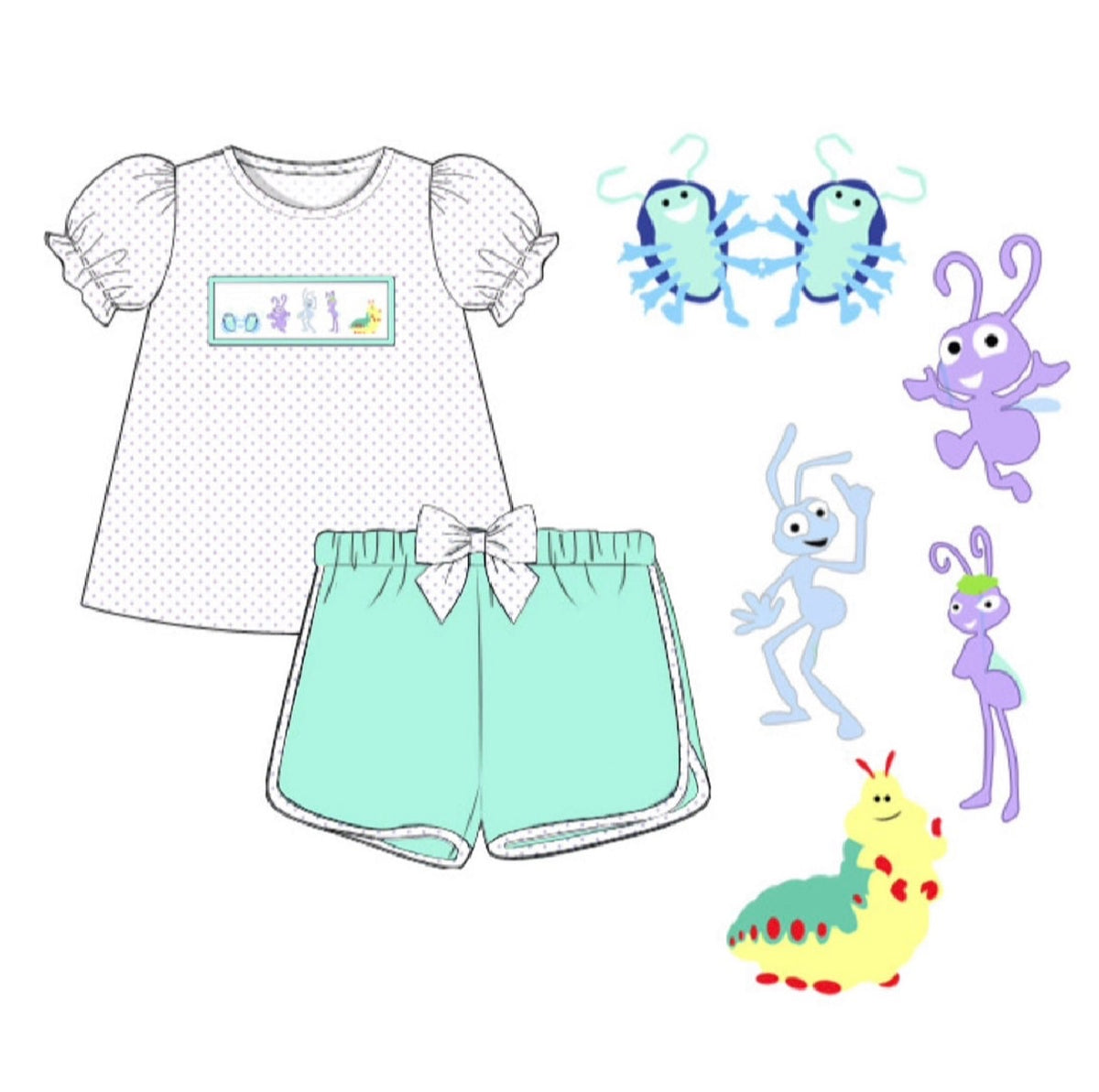 PO58 Smocked It's a Bugs Life Girl Short Set