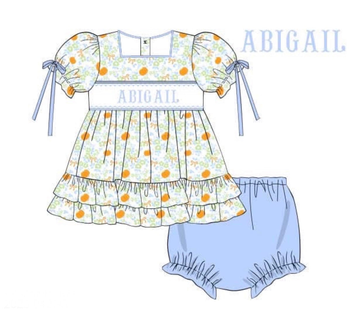PO51 Pumpkin Name Smocks Bloomer Set
