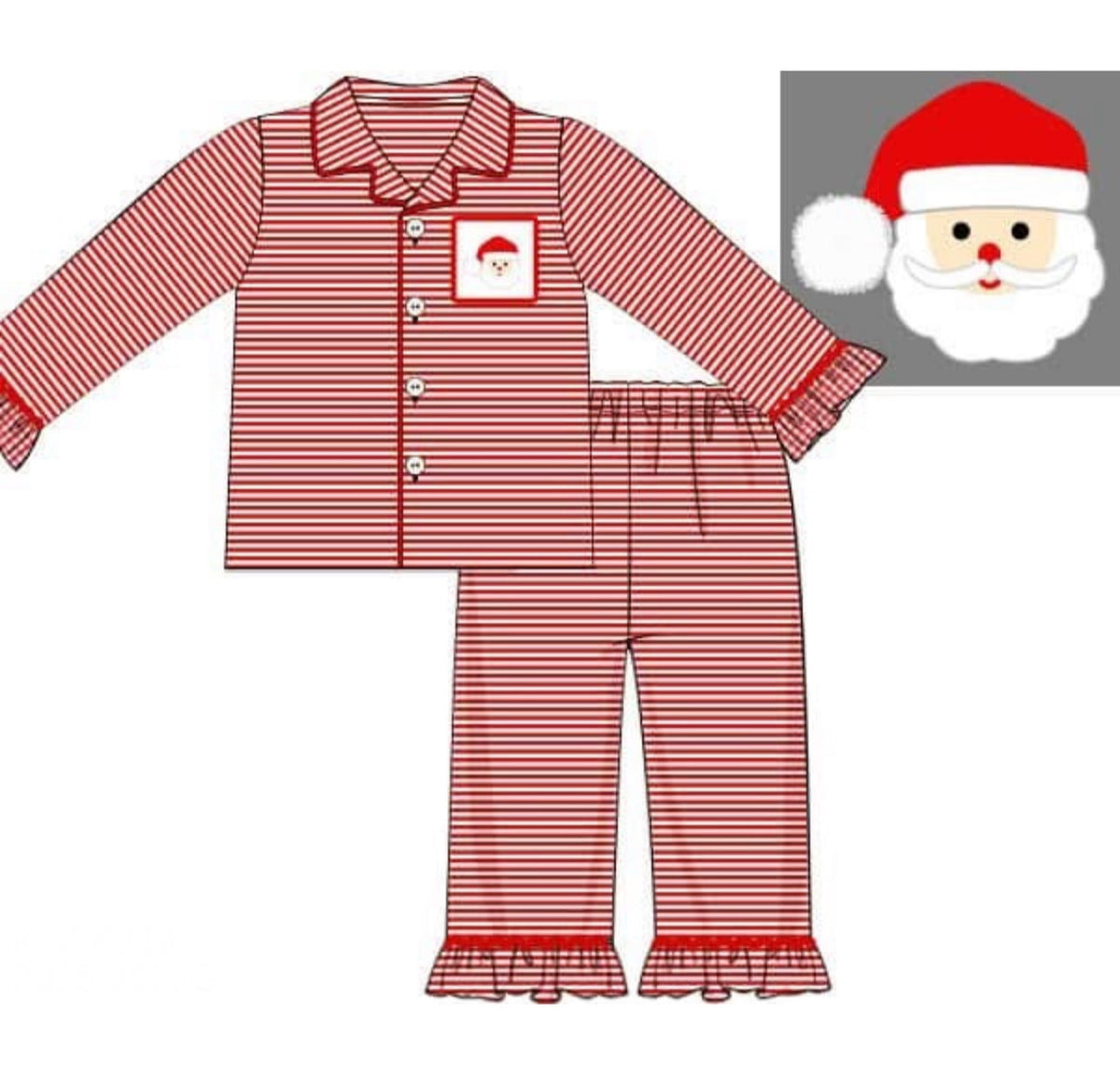 Smocked Santa Ruffle Pajamas