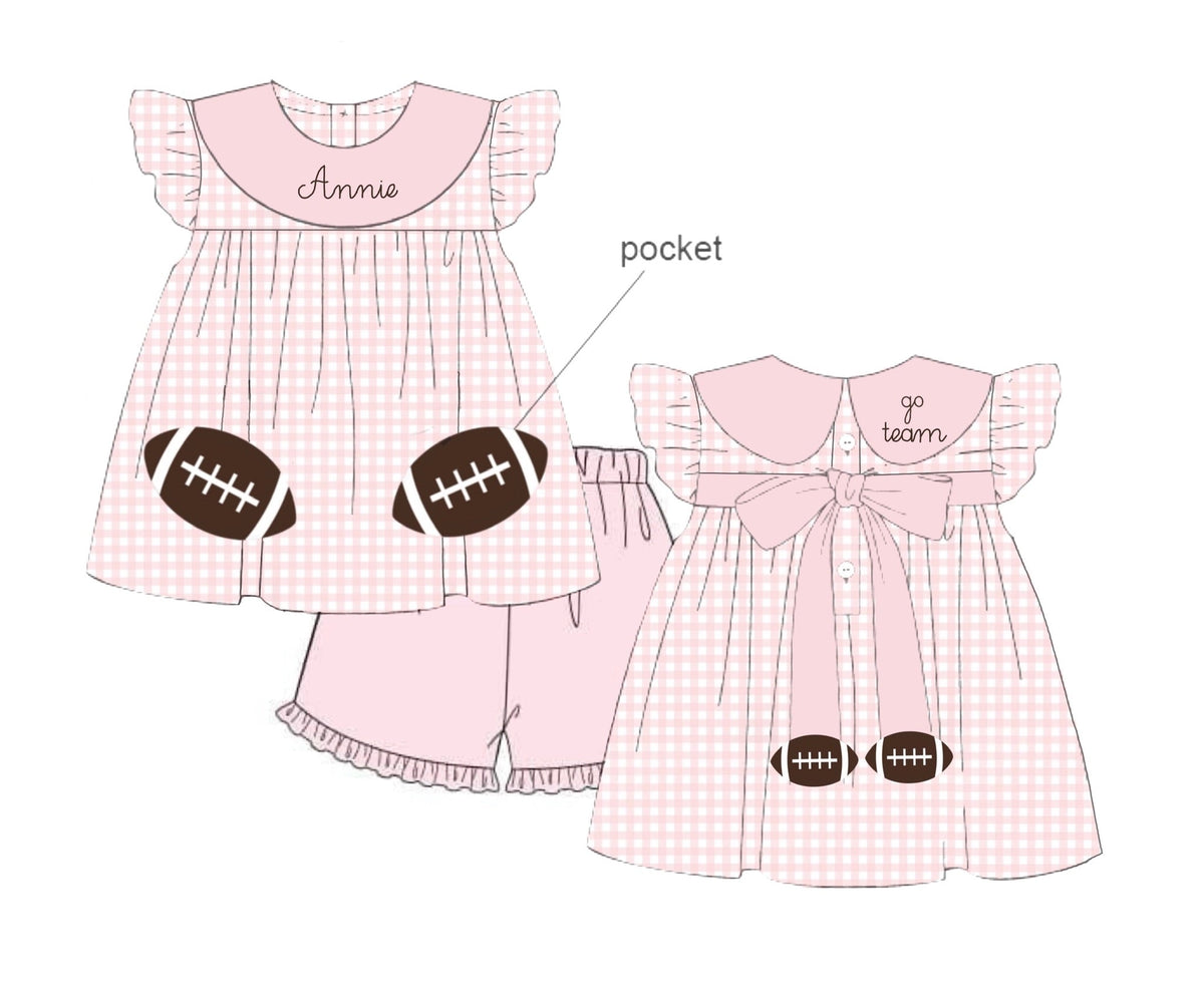 PO50 Applique Footballs Girl Short Set