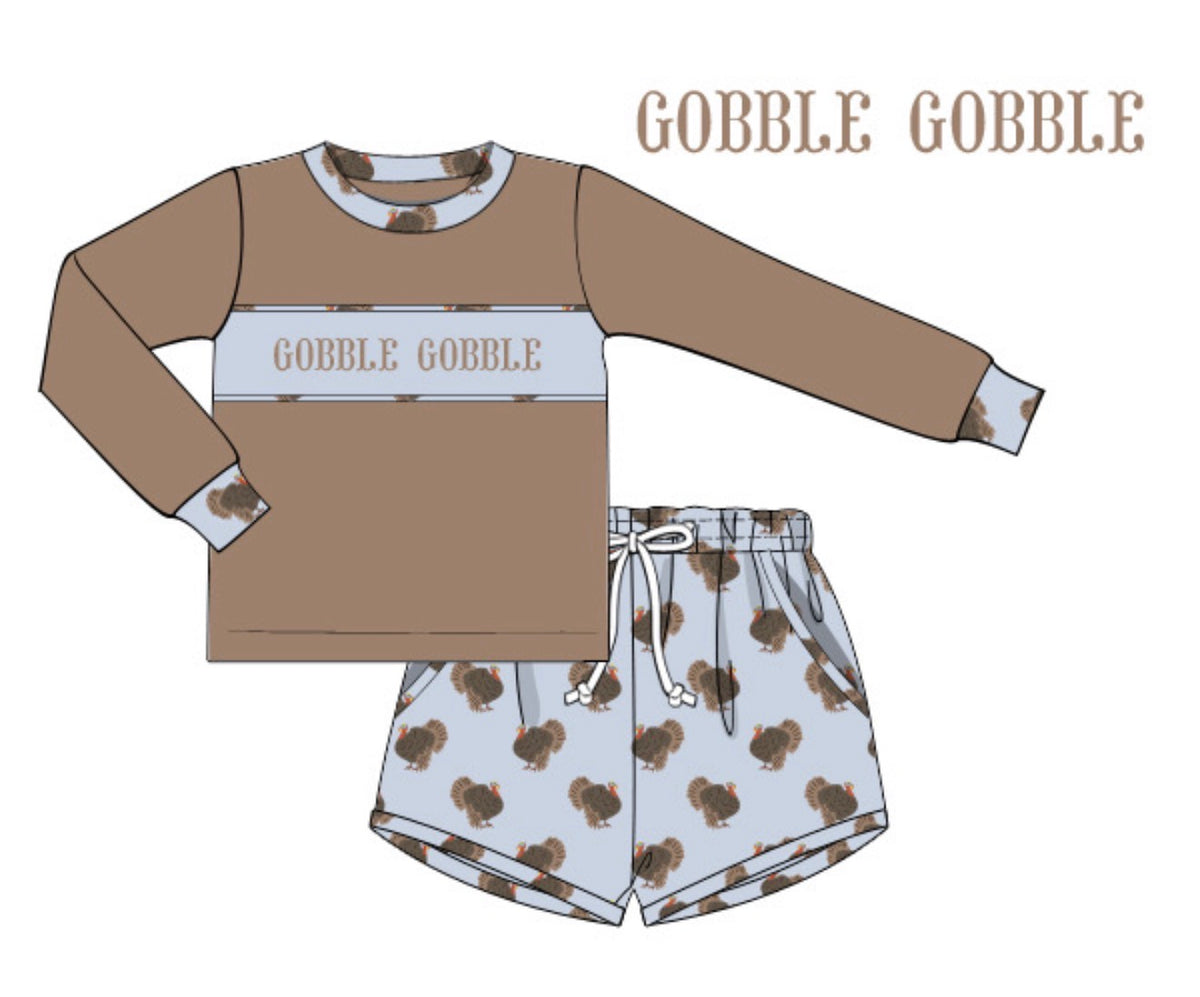 PO53 Turkey Time Name Smocks Short Set