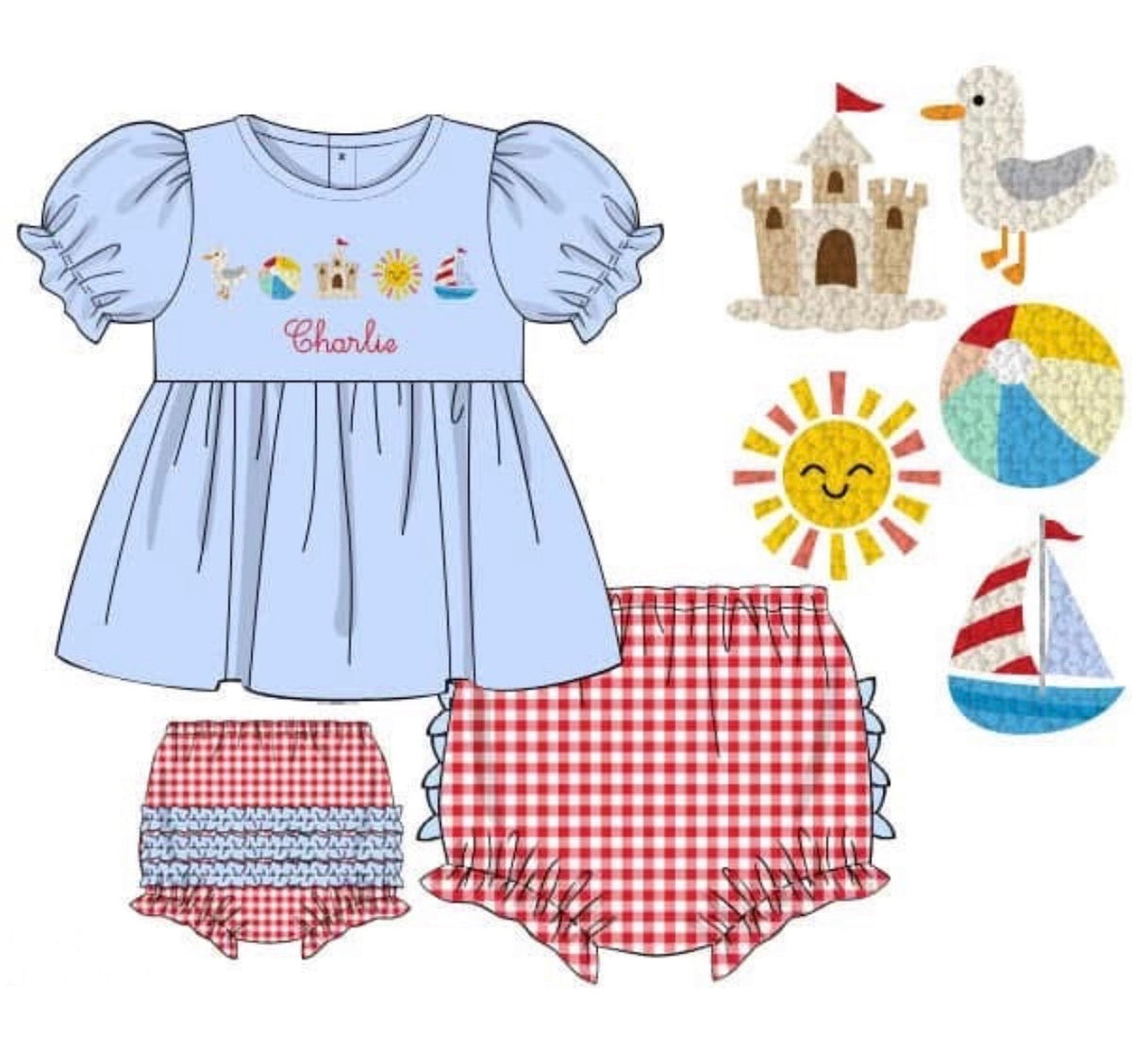 PO48 French Knot Beach Fun Bloomer Set