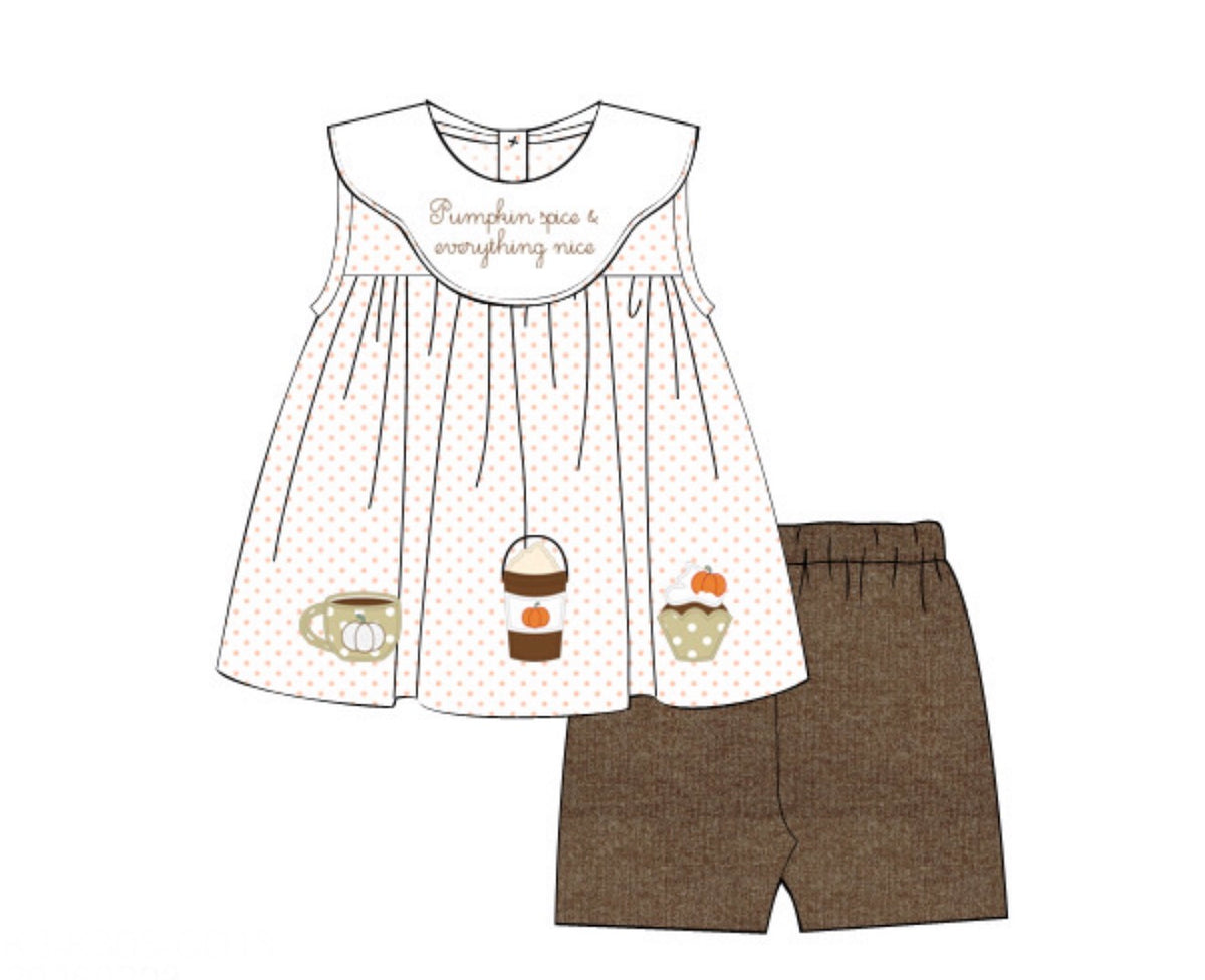 PO51 French Knot Pumpkin Spice Girl Short Set