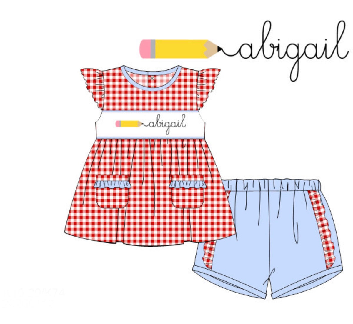 PO49 Penciled In Name Smocks Girl Short Set