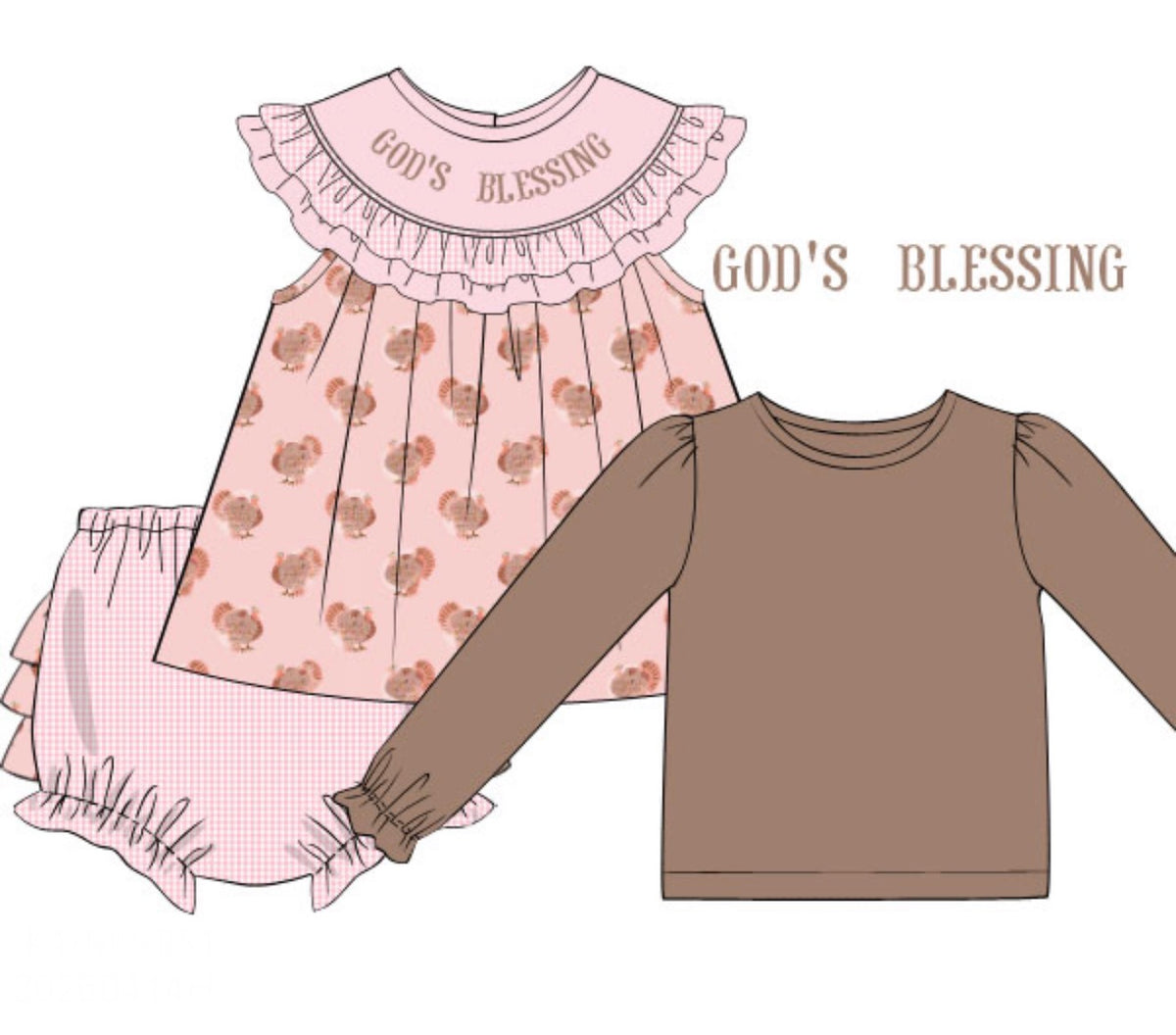 PO53 Turkey Time Name Smocks Bloomer Set