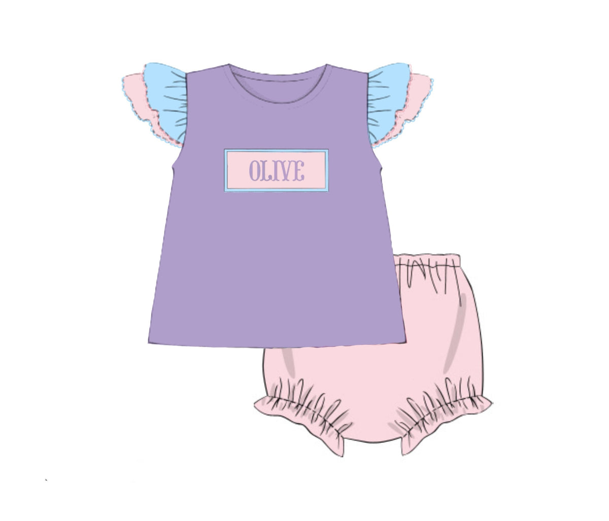 PO49 Color Block Name Smocks Bloomer Set