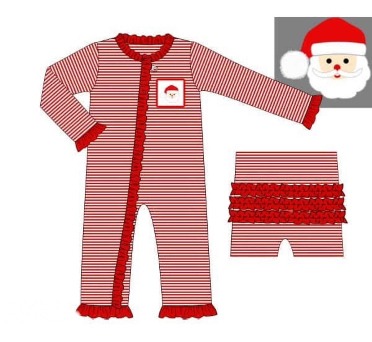 Smocked Santa Ruffle Zippy