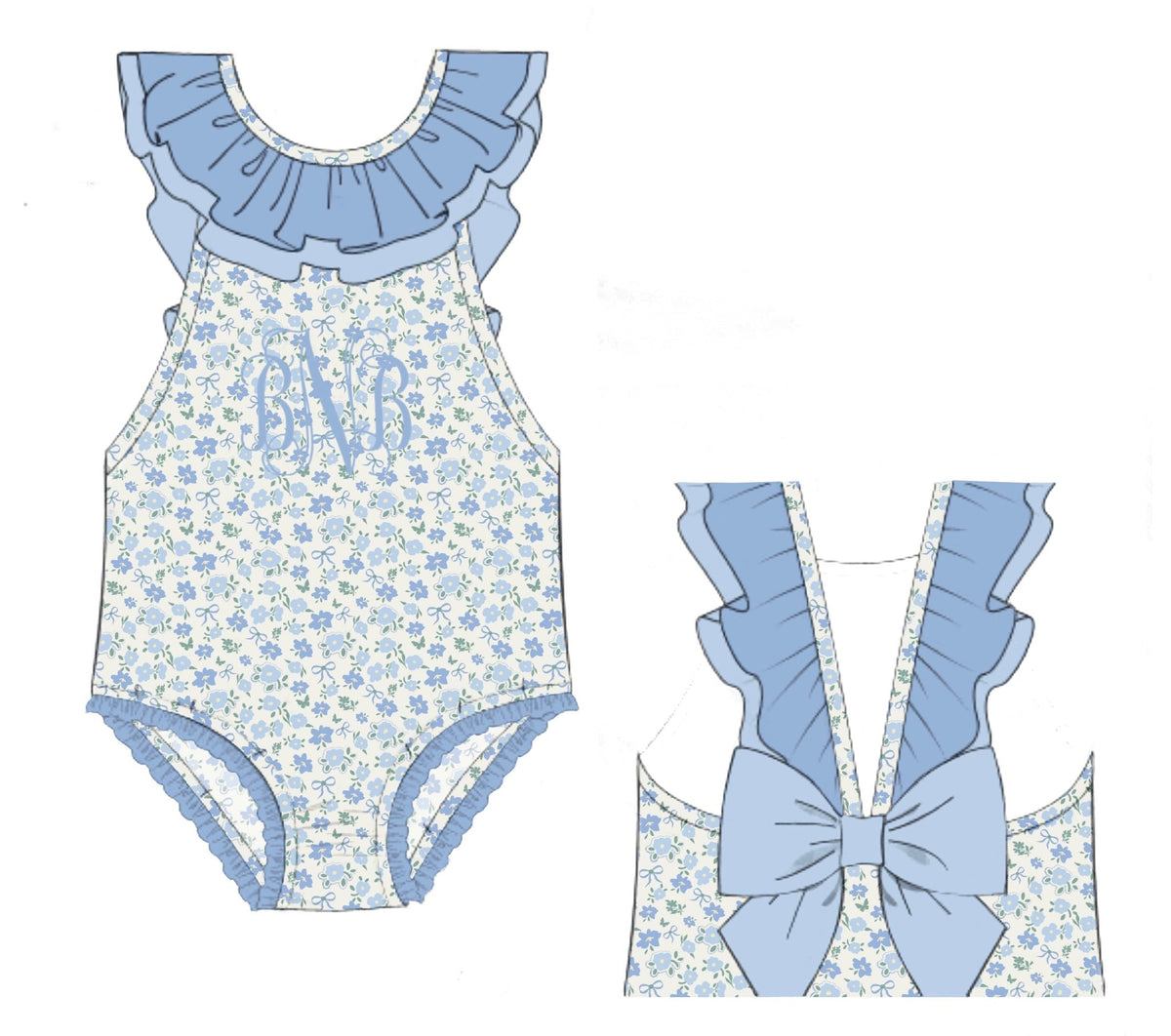 PO48 Harlee Floral & Stripe Swim Girl 1pc.