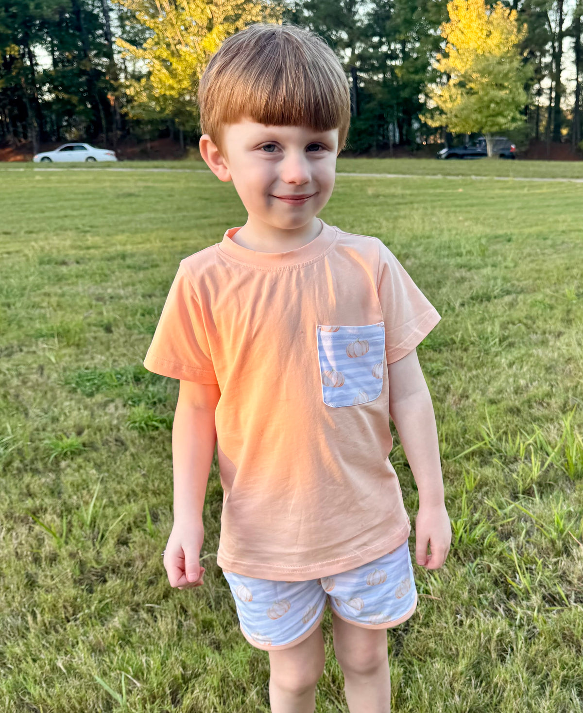 Peach Pumpkin Shorts Set