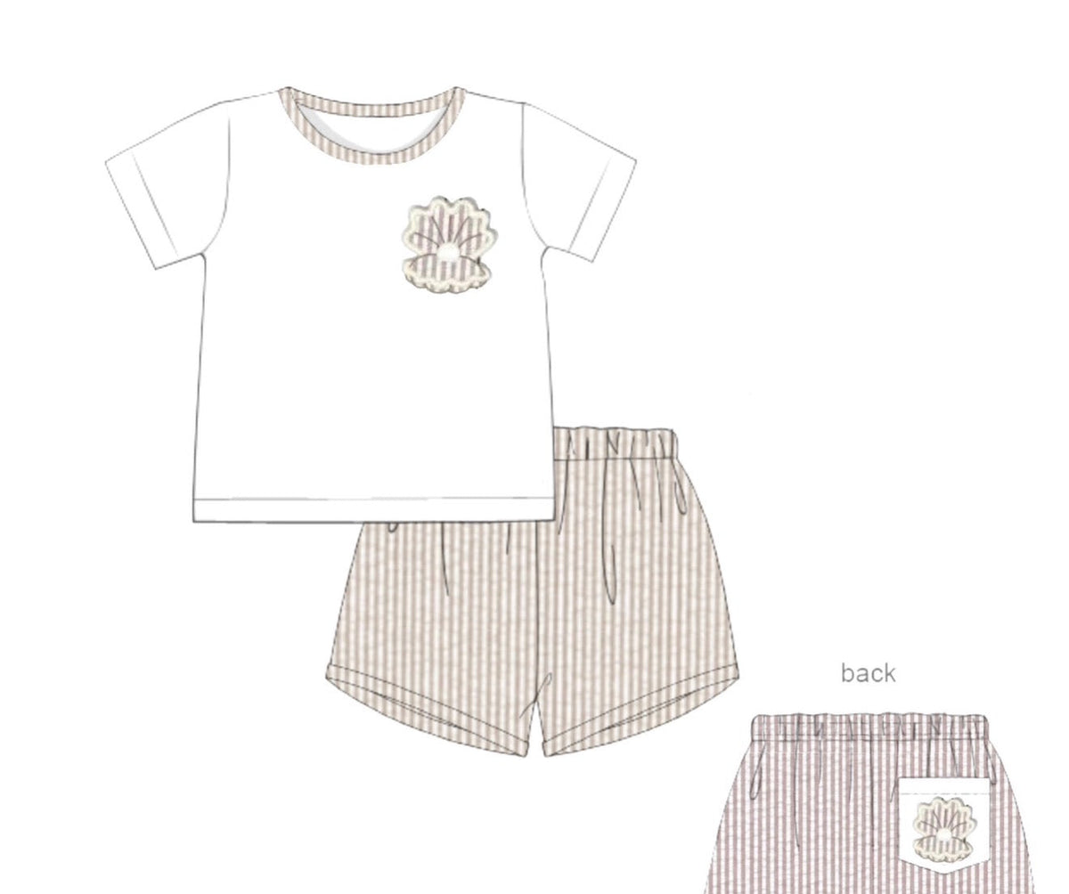 PO48 Seersucker Shells Boy Short Set