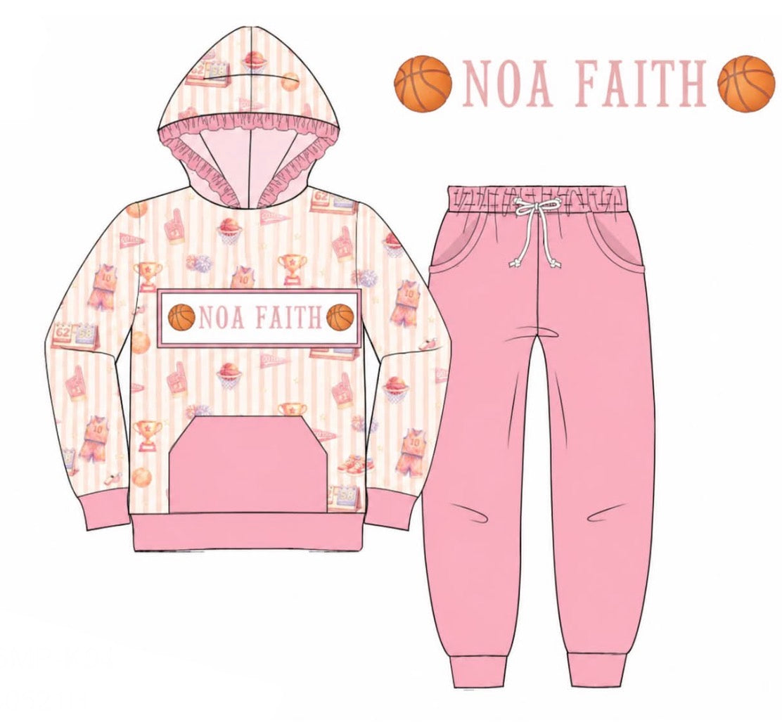 PO55 Name Smocked Jogger Sets - Girl Basketball