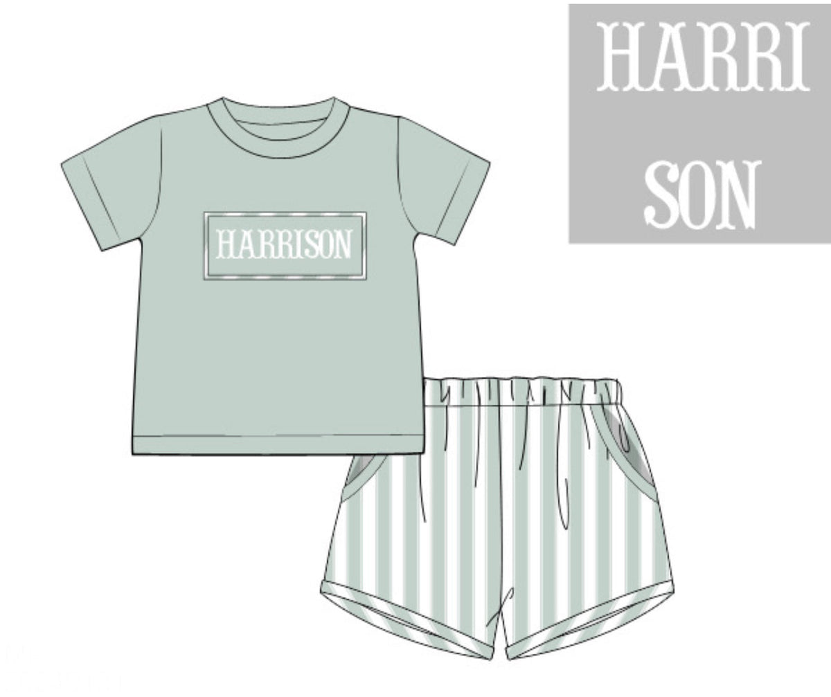 PO46 Cabana Stripe Name Smocks Short Set