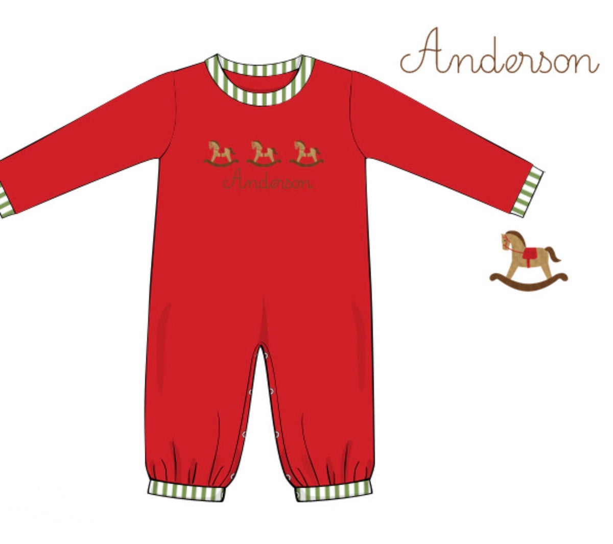 PO54 French Knot Rocking Horses Romper