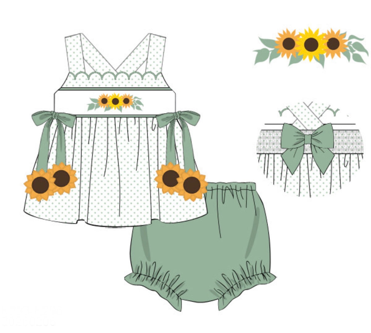 PO51 Sunflower Fields Bloomer Set (5t+ dress length)