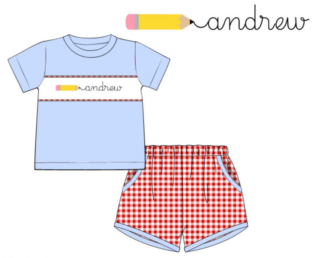 PO49 Penciled In Name Smocks Boy Short Set