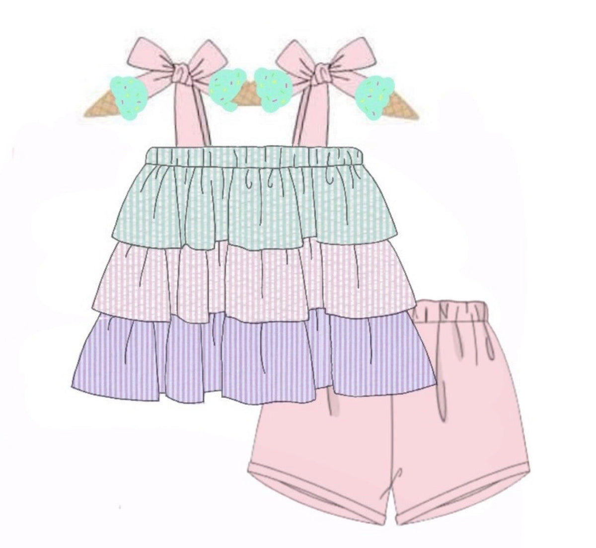 PO48 I Scream For Ice Cream Girl Short Set