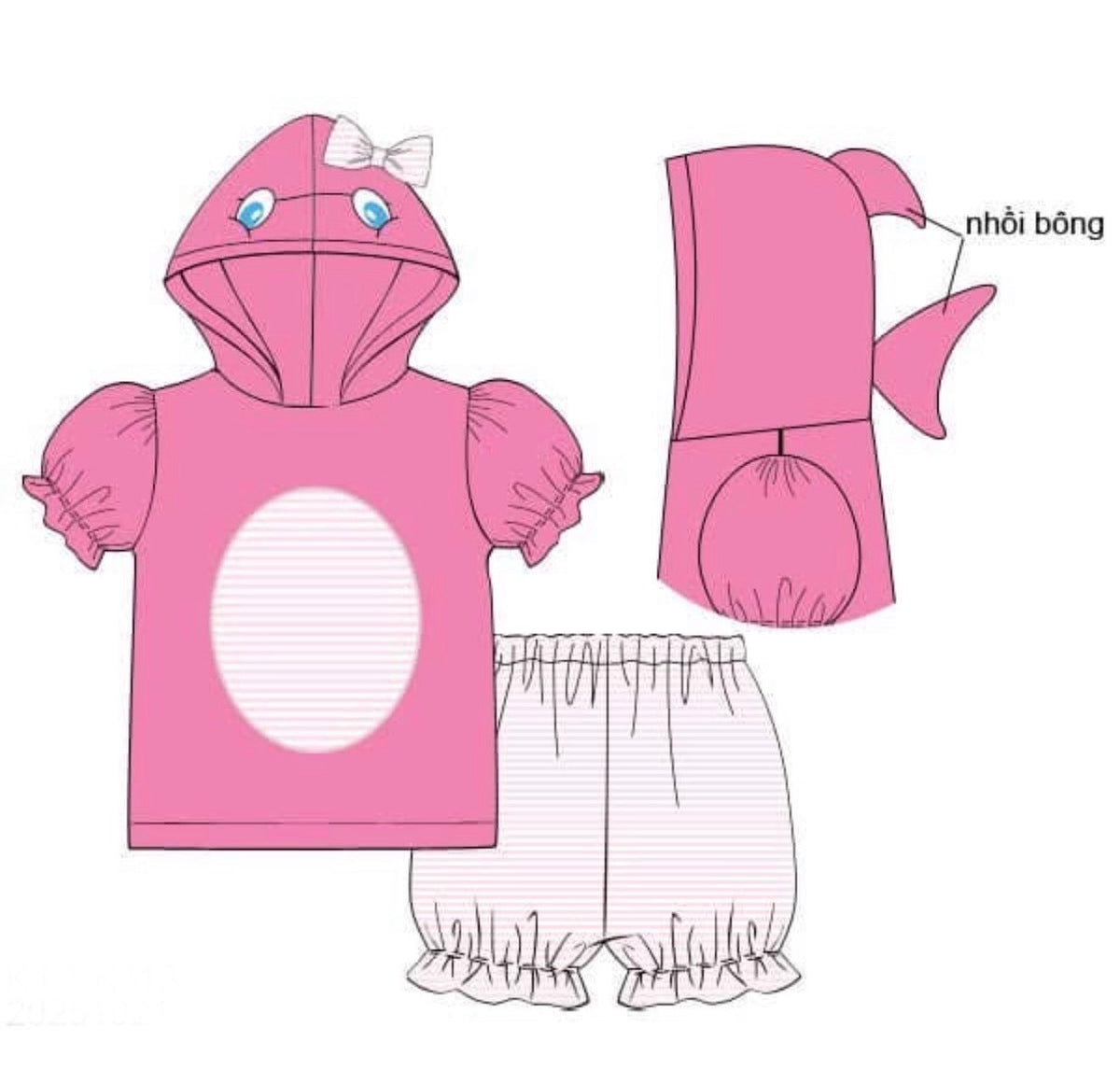 PO48 Summer Hoodie Shark Girl Short Set