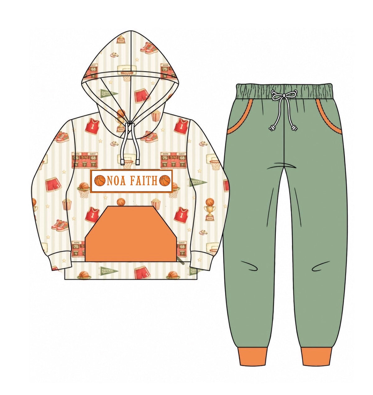 PO55 Name Smocked Jogger Sets - Boy Basketball