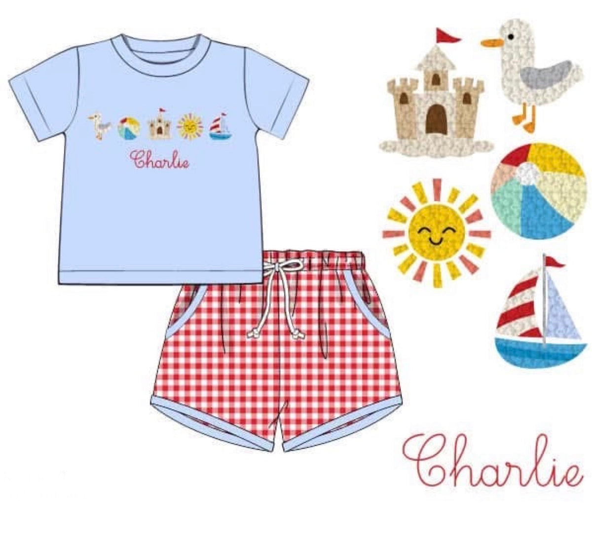 PO48 French Knot Beach Fun Boy Short Set