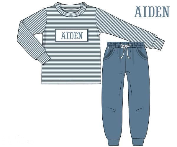PO44 Bluestone Floral Name Smocks Jogger Set