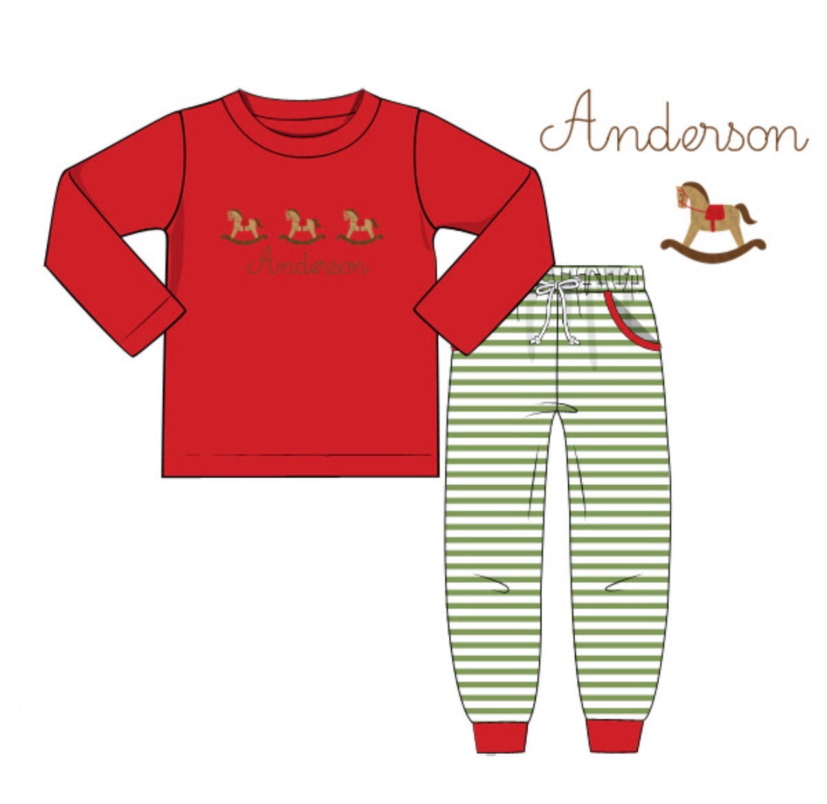 PO54 French Knot Rocking Horses Jogger Set
