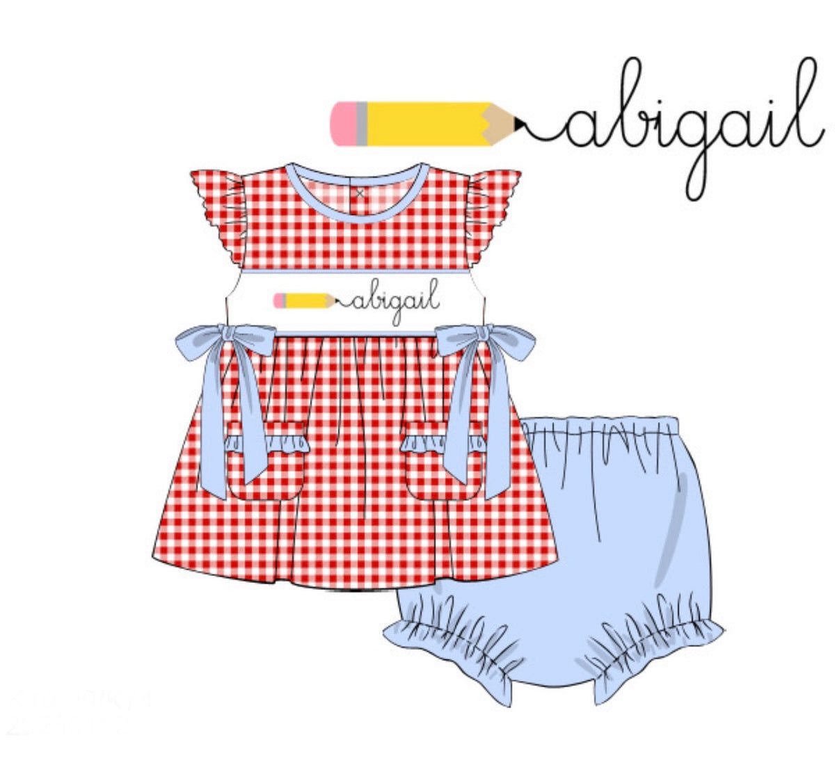PO49 Penciled In Name Smocks Bloomer Set