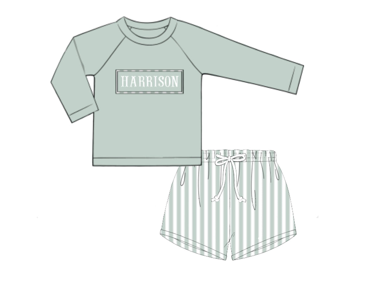 PO46 Cabana Stripe Swim Rash Guard Set